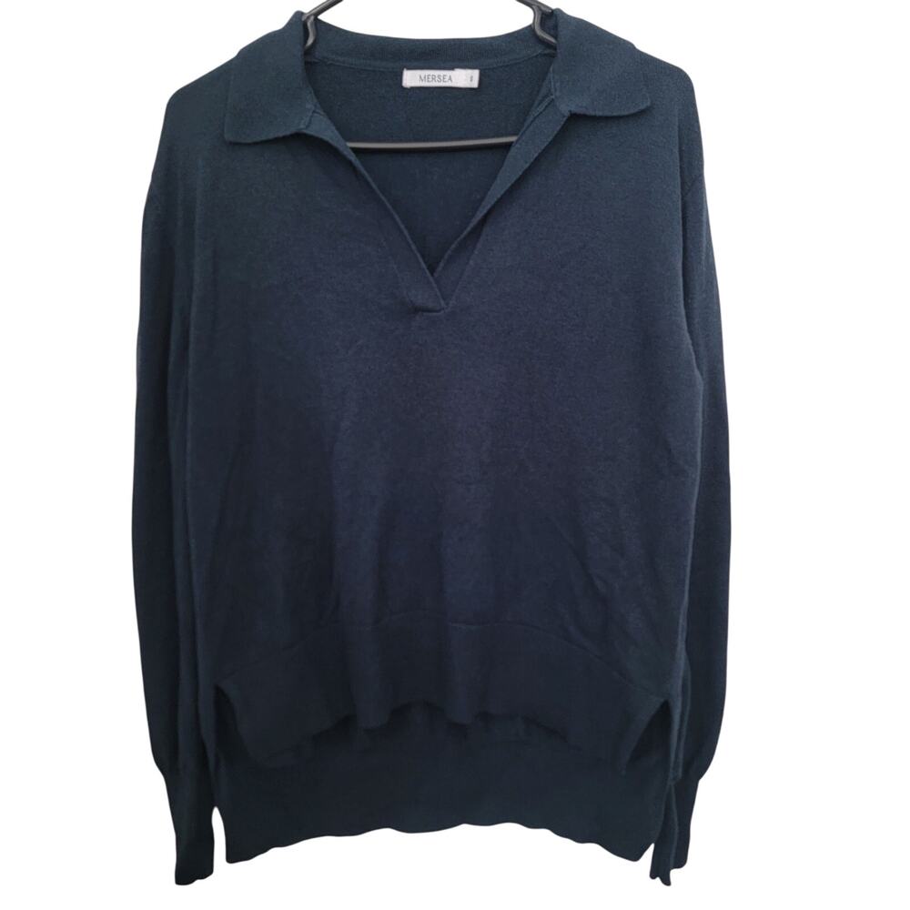 Mersea Sz Small Cotton Wool Collared Pullover‎ Sweater Cozy Nautical V-Neck